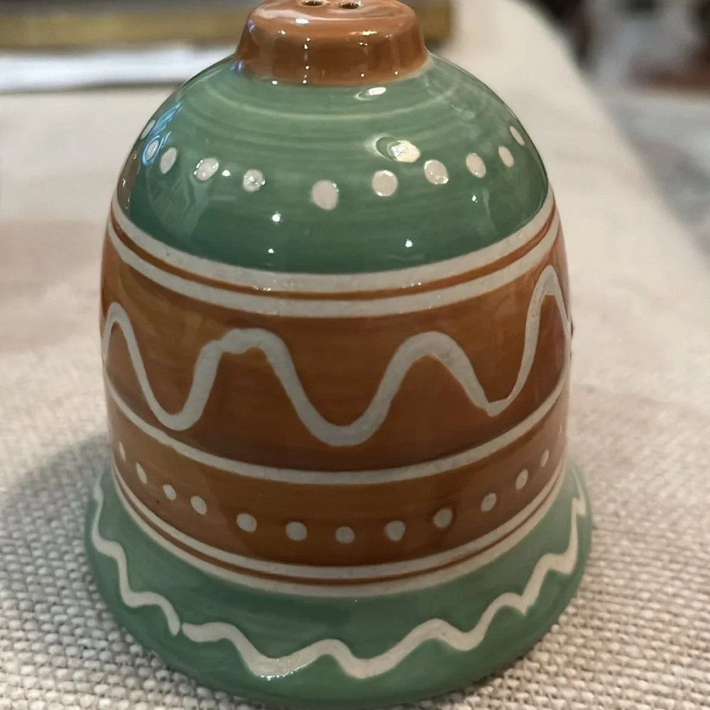 Hand-Painted Ornament & Bell Stoneware Salt & Pepper Shaker/NWT